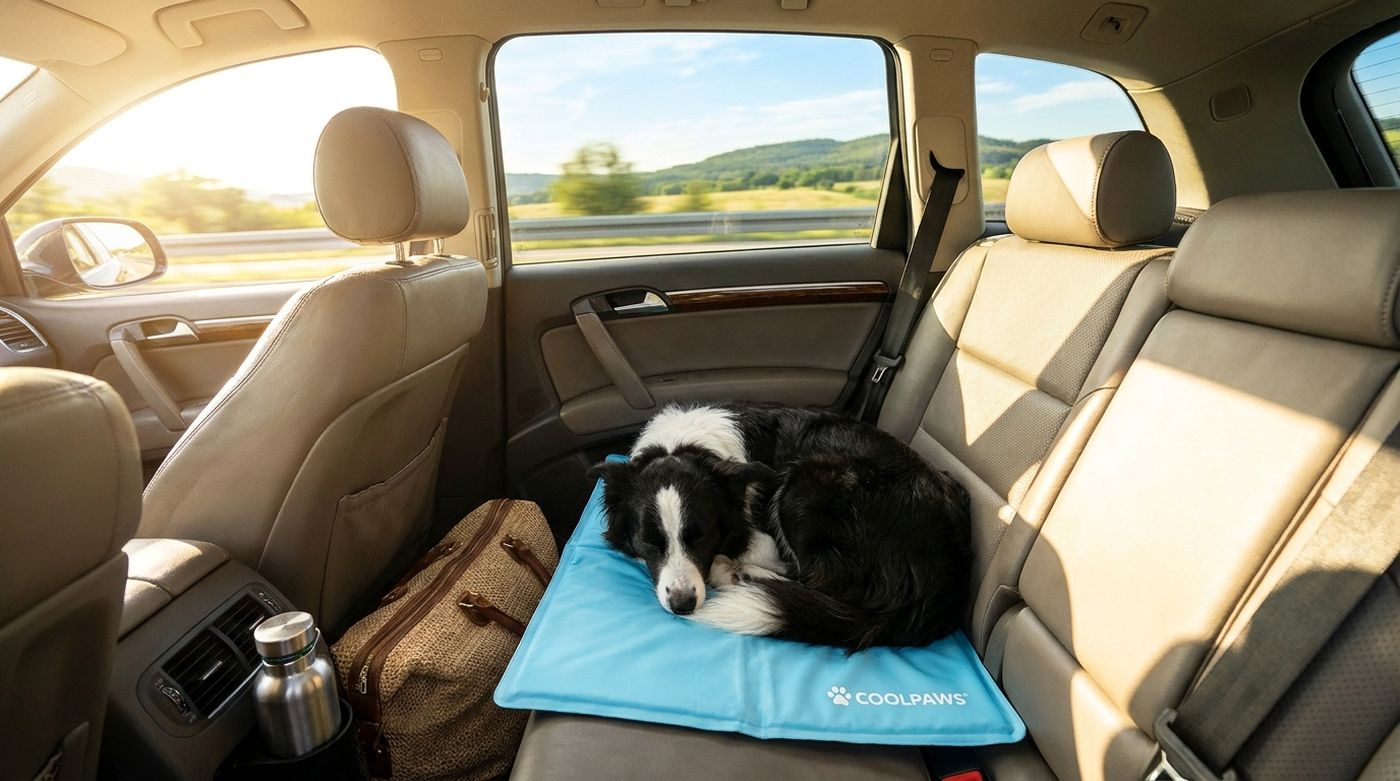 Border collie sobre la manta en el auto